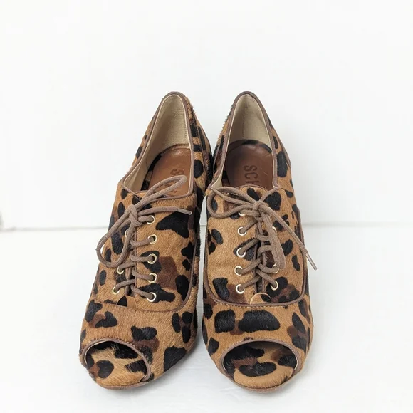 SCHUTZ Leopard Peep Toe Heels - Picture 6 of 16